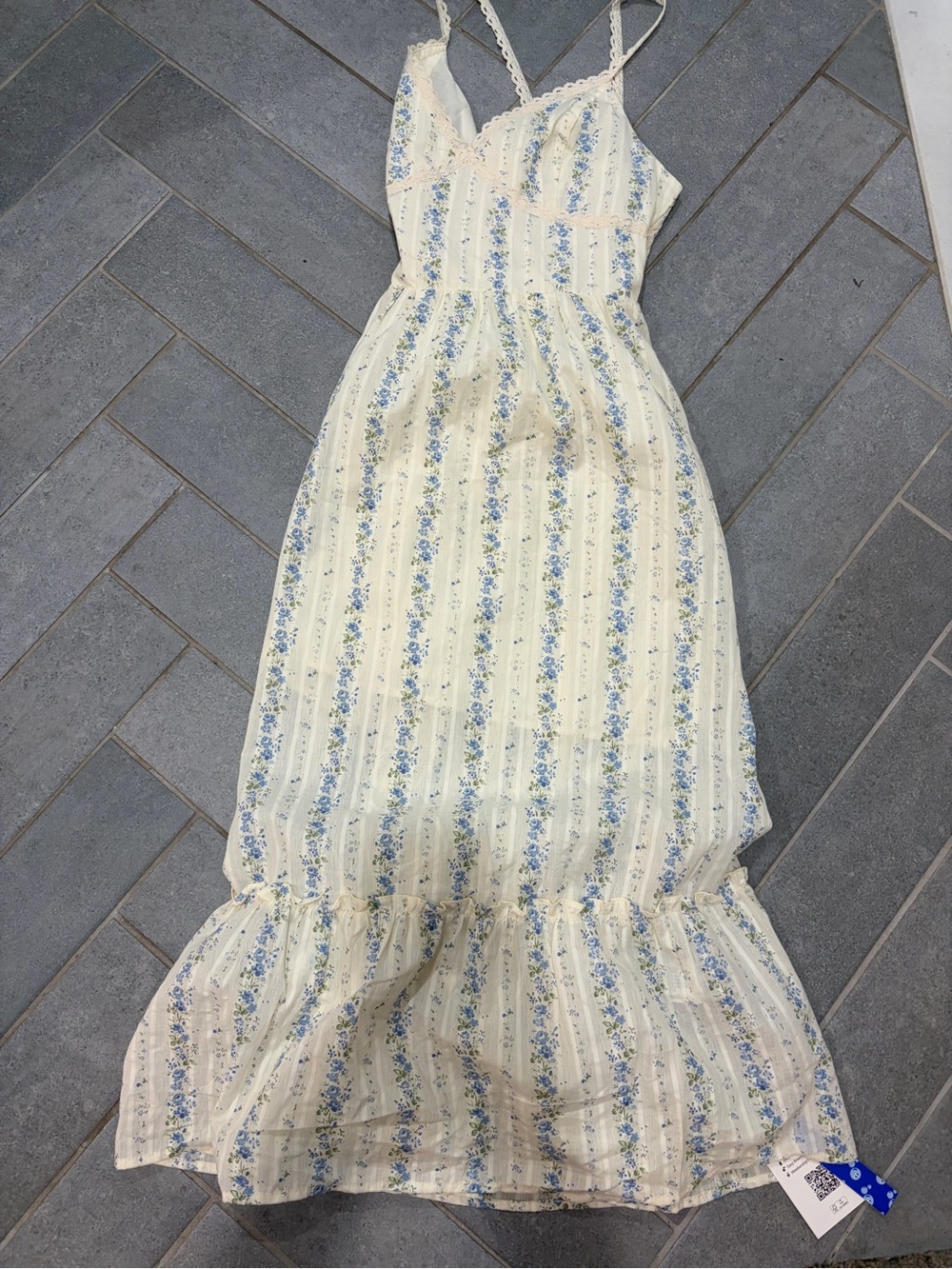 Cider Cream & Blue Floral Striped Sundress